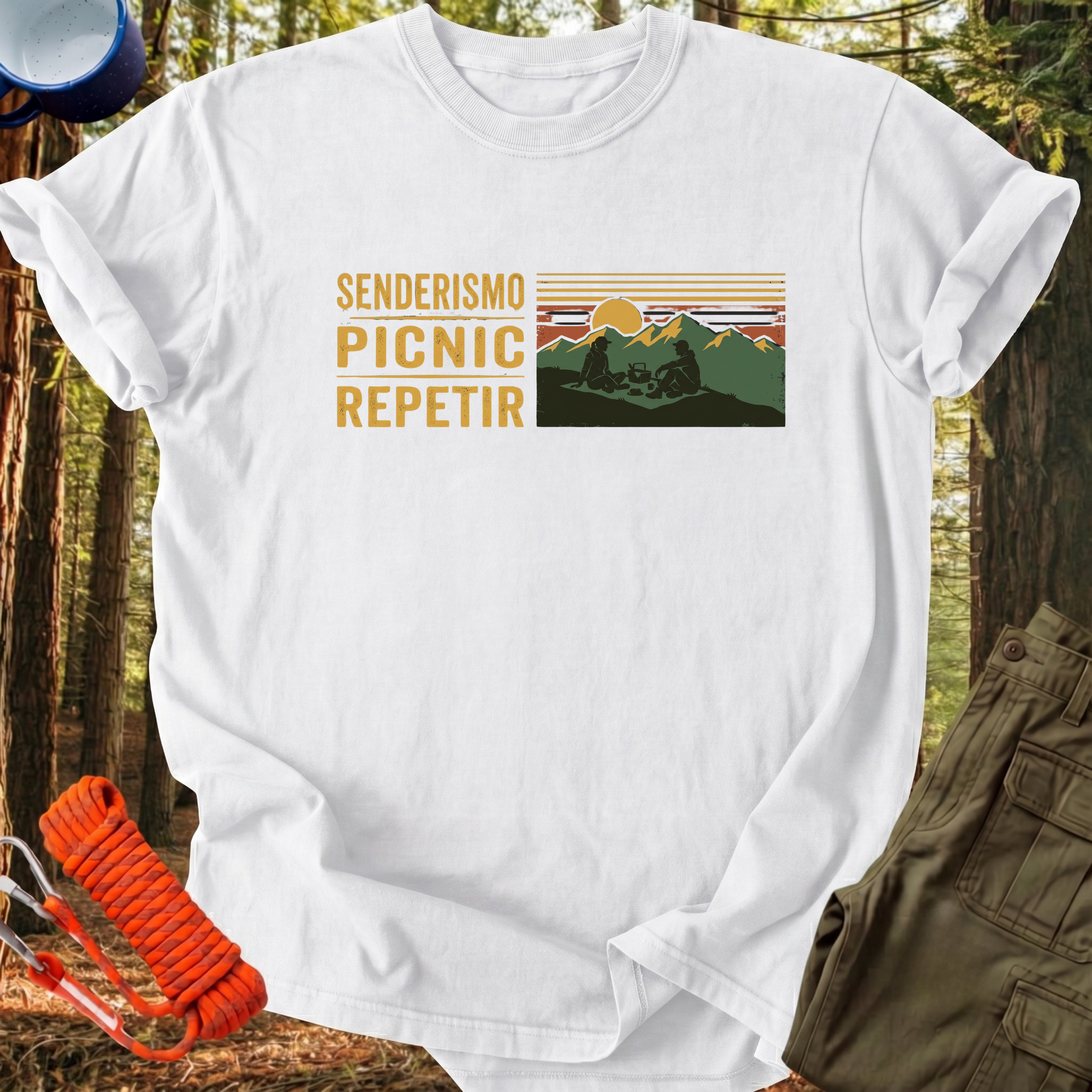 Camiseta Senderismo, Picnic, Repetir