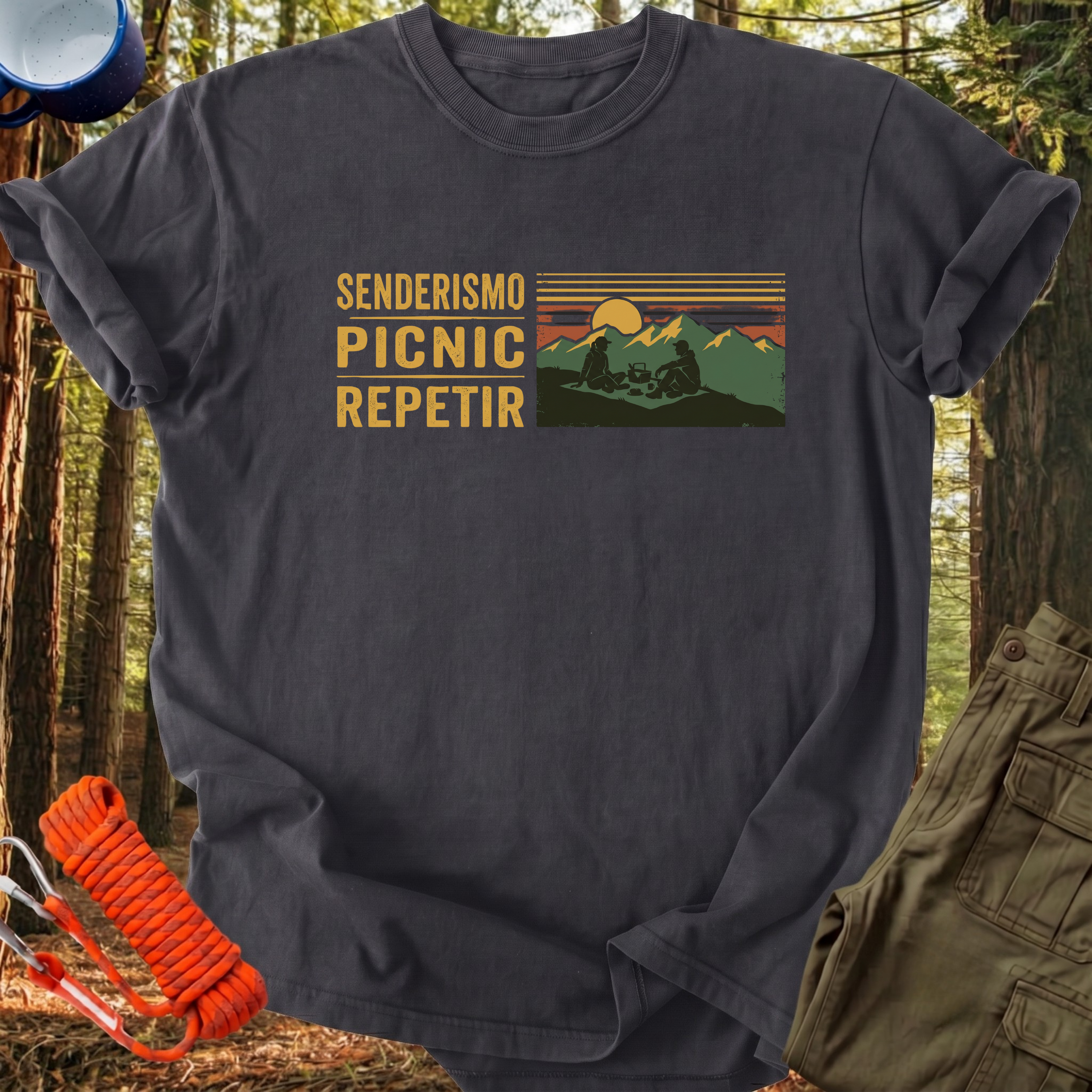 Camiseta Senderismo, Picnic, Repetir