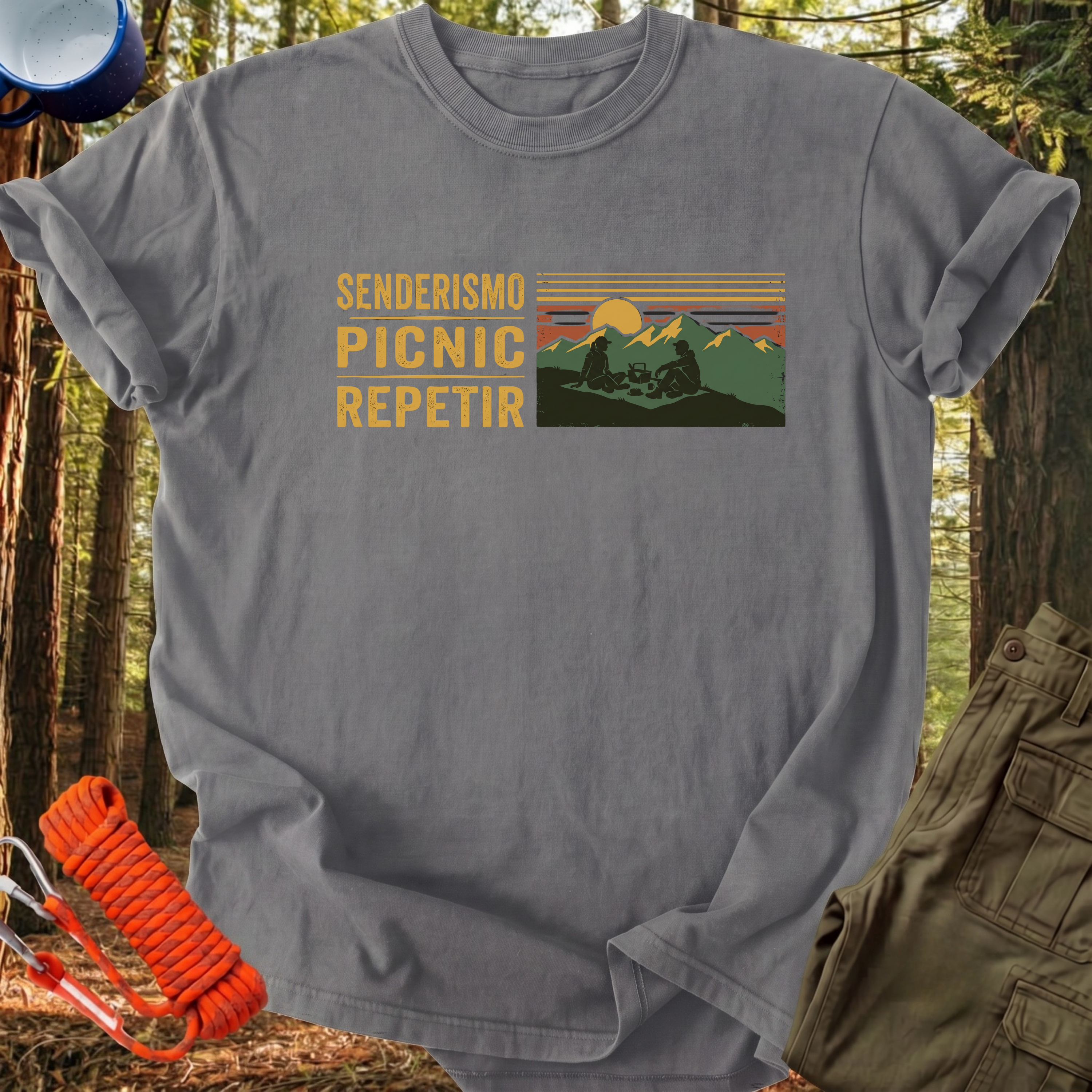 Camiseta Senderismo, Picnic, Repetir