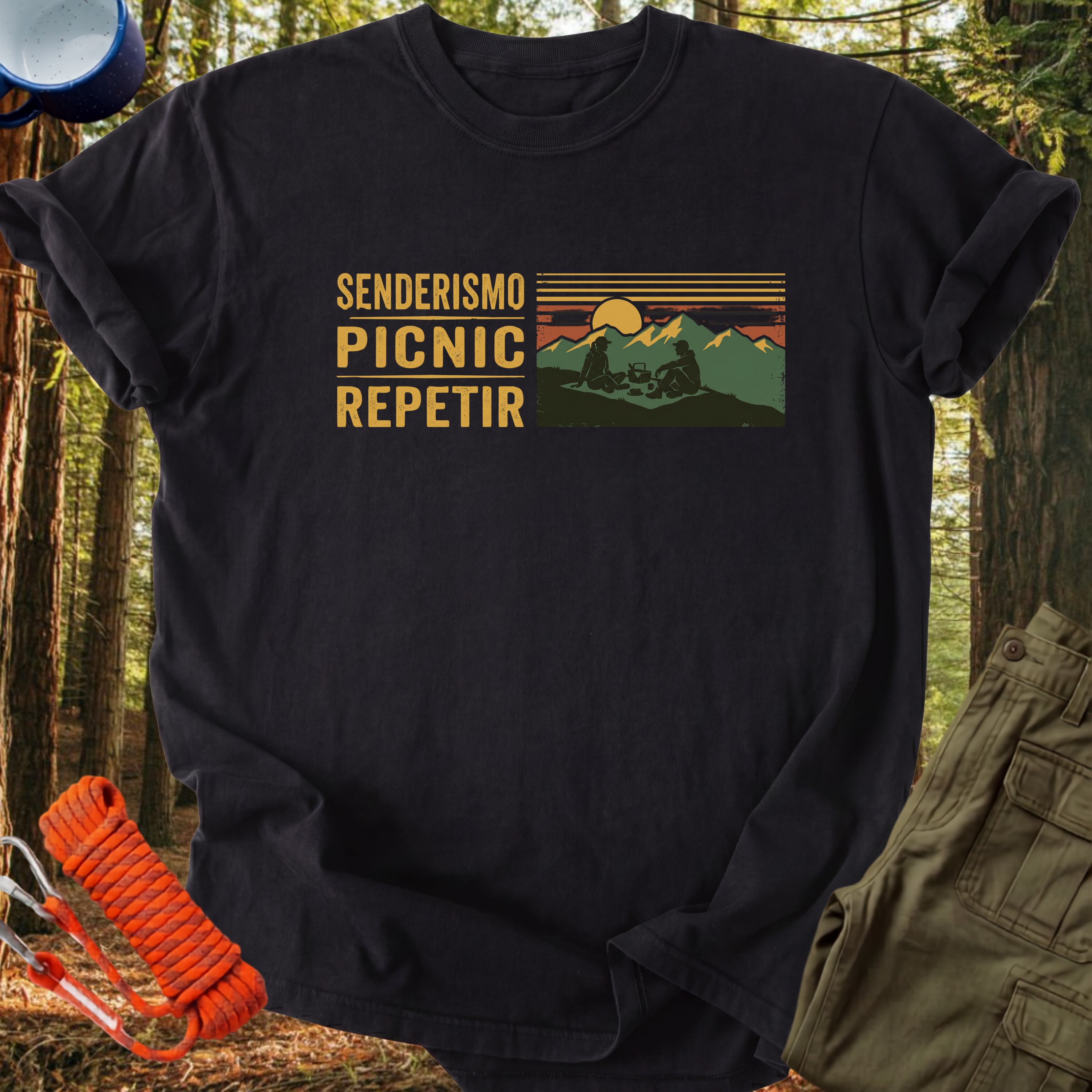Camiseta Senderismo, Picnic, Repetir