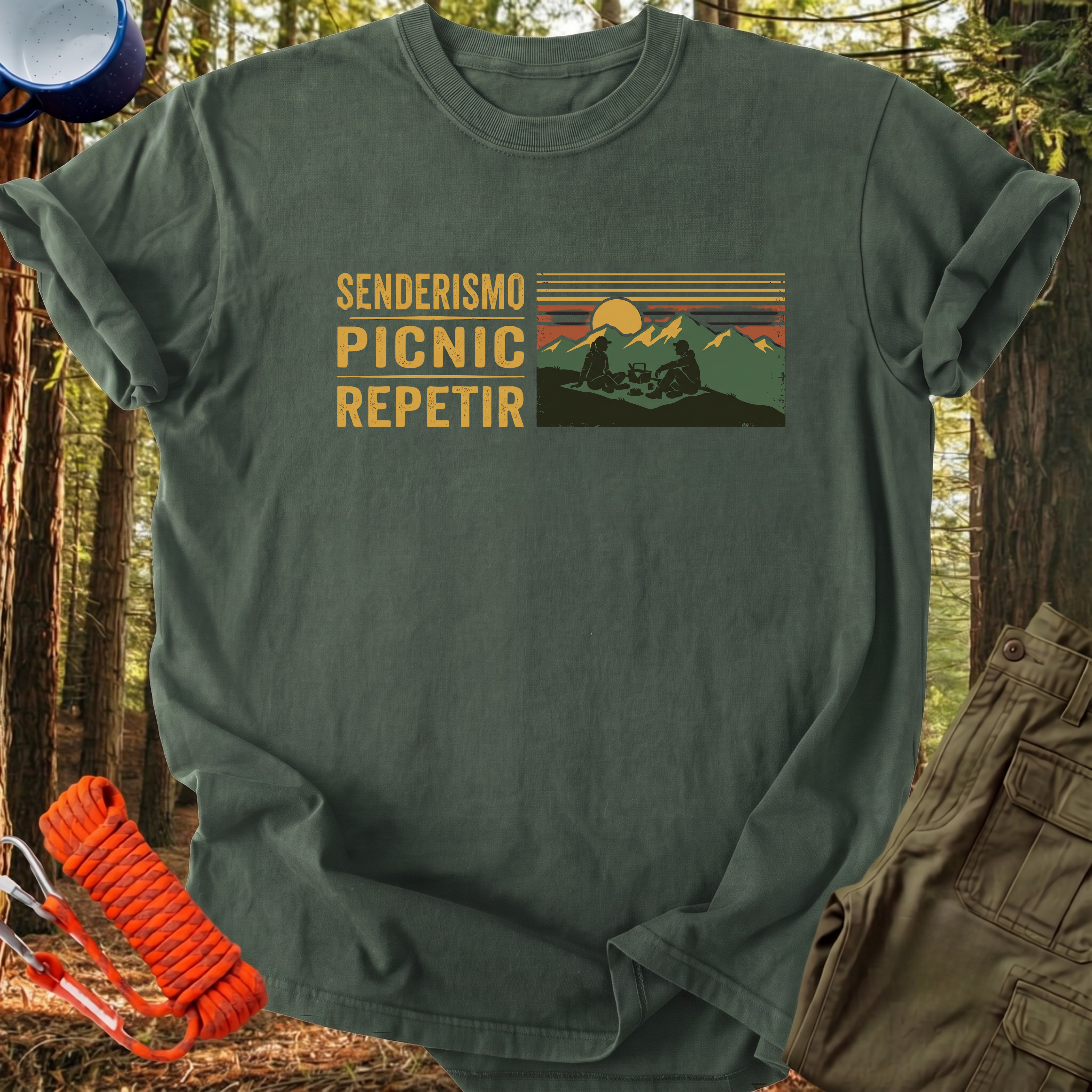 Camiseta Senderismo, Picnic, Repetir