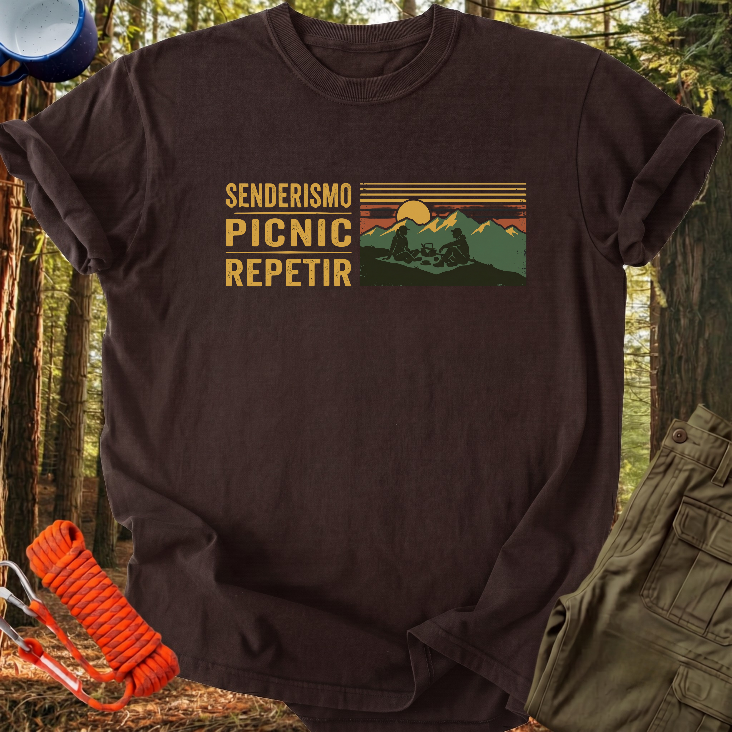 Camiseta Senderismo, Picnic, Repetir